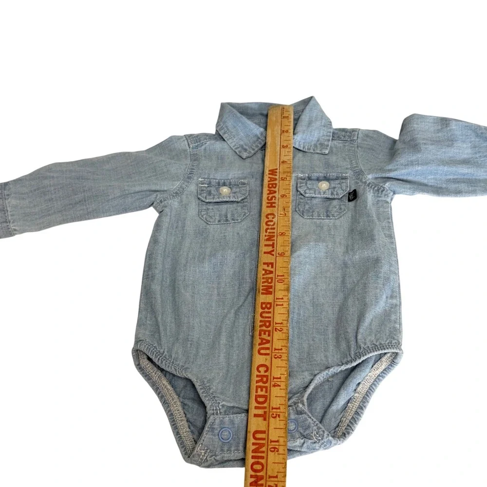 OshKosh Bgosh Baby Chambray Button Down Shirt Bodysuit Blue 6M Long Sleeve